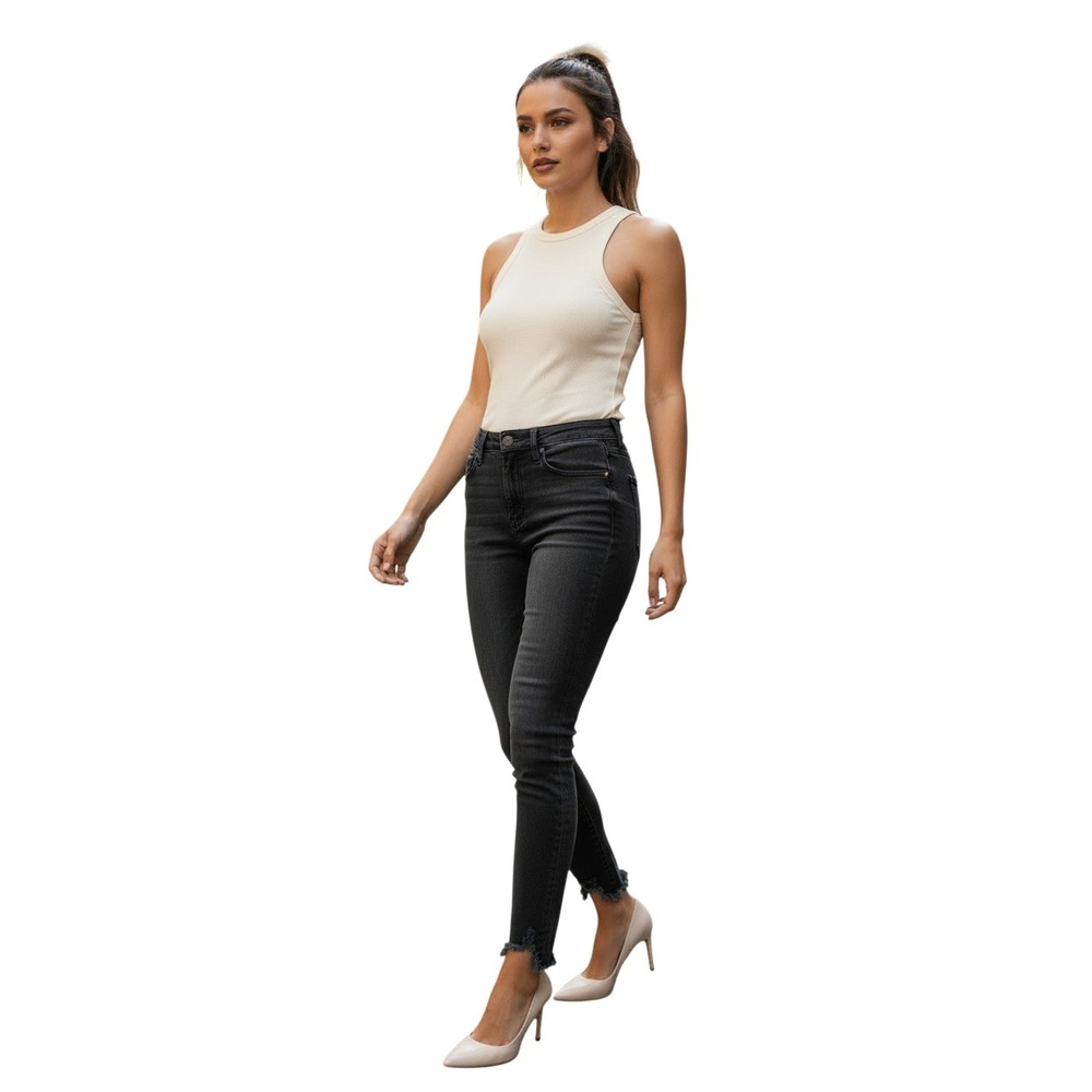 FRAME NWT Le High Skinny‎ Jeans Black Raw Hem High Rise Stretch 28x29 $268